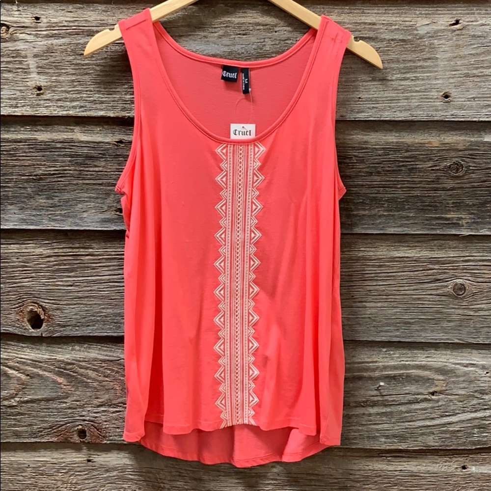 Cruel Cotton Jersey Tank Top w/ Embroidery NWT